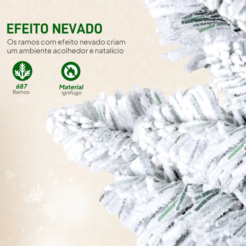 HOMCOM Árvore de Natal Estreita 180 cm Nevada com Luzes LED Bicolores 11 Modos de Iluminação 479 Ramos Suporte Metálico Verde