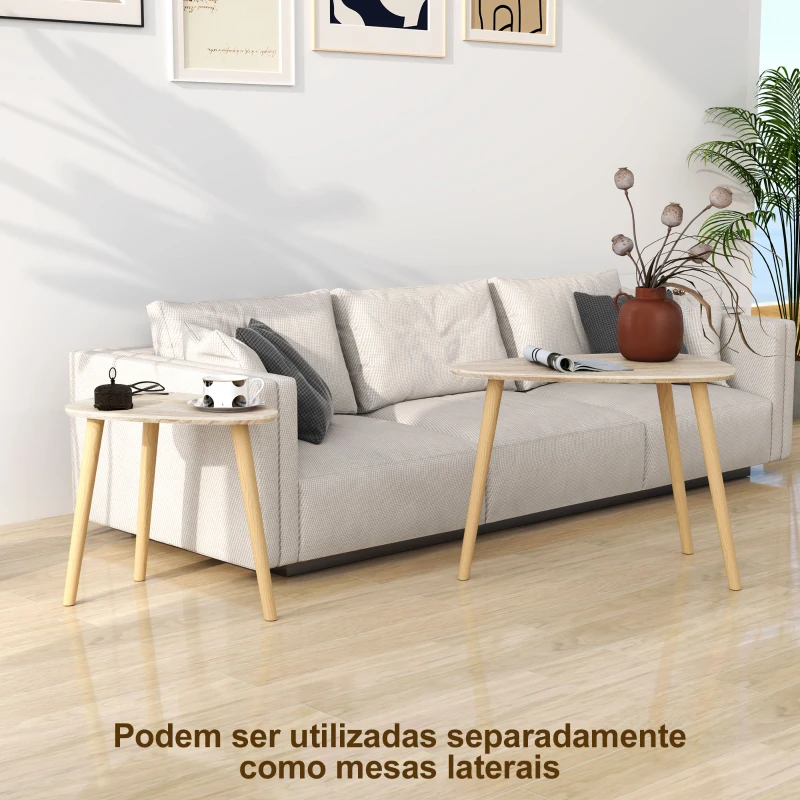 HOMCOM Conjunto de 2 Mesas Auxiliares com Pés de Madeira Mesas de Café 59,5x39,5x45 cm e 44,5x28,5x40 cm Madeira
