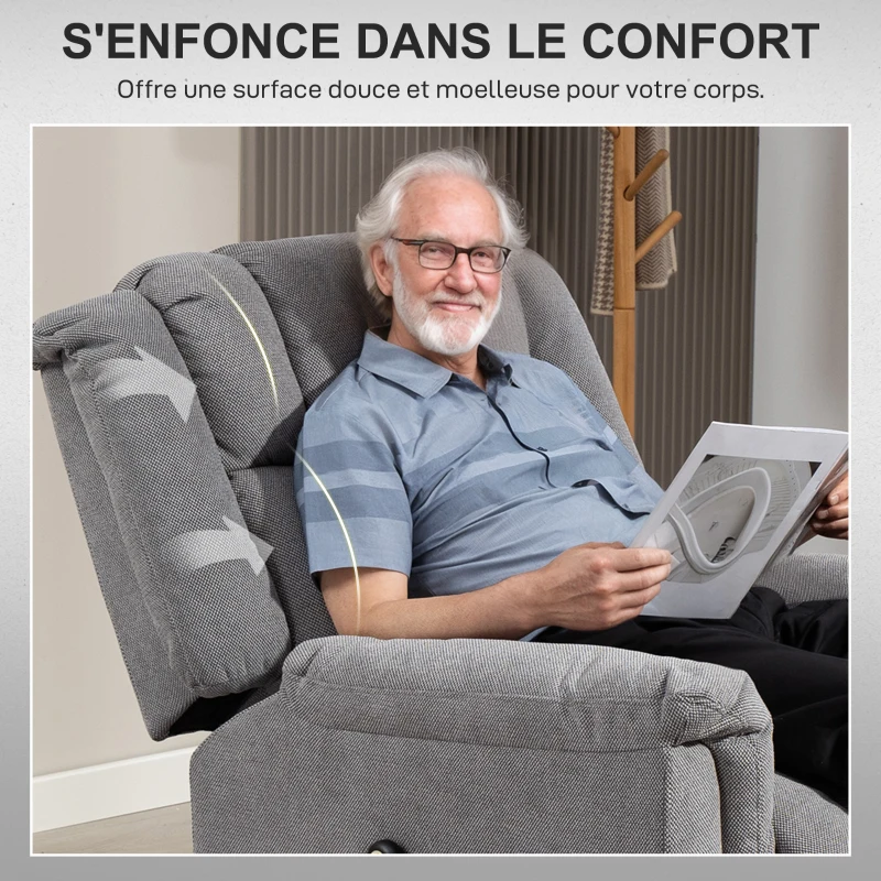 HOMCOM Fauteuil releveur électrique avec fonction massage et chauffage, fauteuil relax électrique dossier inclinable gris foncé