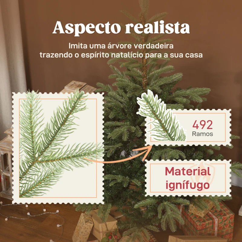HOMCOM Árvore de Natal Artificial 150 cm com 492 Ramos Densos e Suporte Metálico Dobrável para Interior Verde