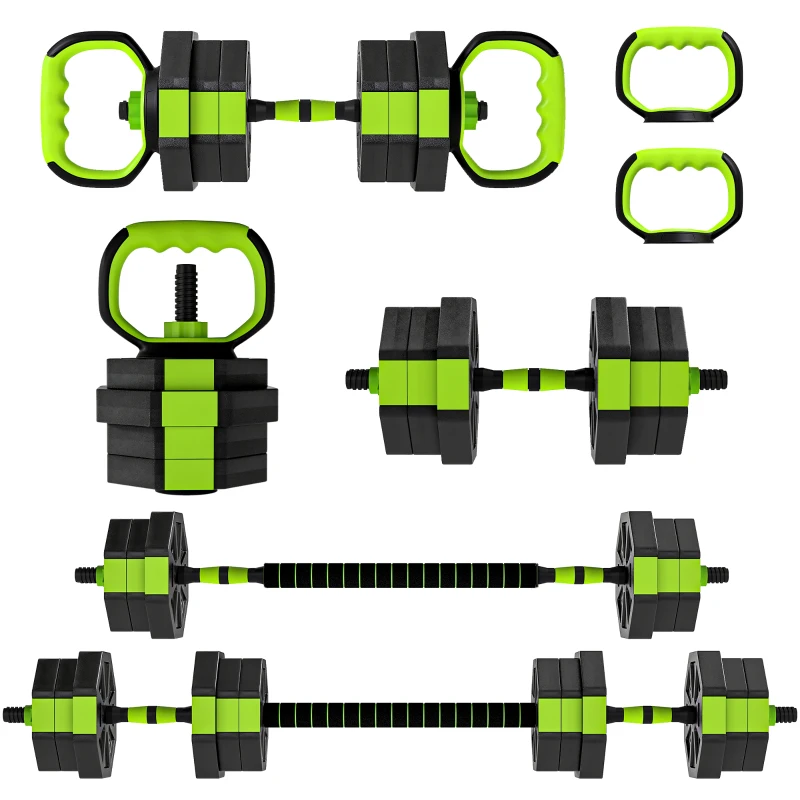 SPORTNOW Conjunto de Halteres Ajustáveis 4 em 1 20 kg Conjunto de Pesos Utilizado como Kettlebell Barra Halteres ou Suporte para Flexões Verde