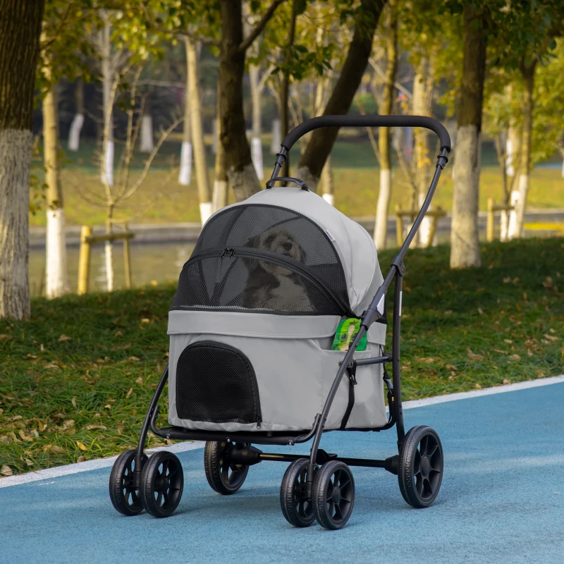 PawHut Poussette pour chien 2 en 1 pliante nacelle amovible coussin laisse de sécurité tissu 600D Oxford 81 x 68 x 98,5 cm gris