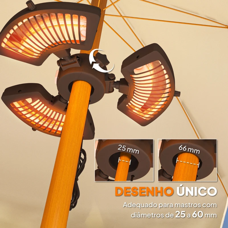 Outsunny Aquecedor por Infravermelhos para Chapéu de Sol 2400W Aquecedor Exterior Elétrico de Alumínio com 3 Níveis de Aquecimento Ø55x8 cm Preto