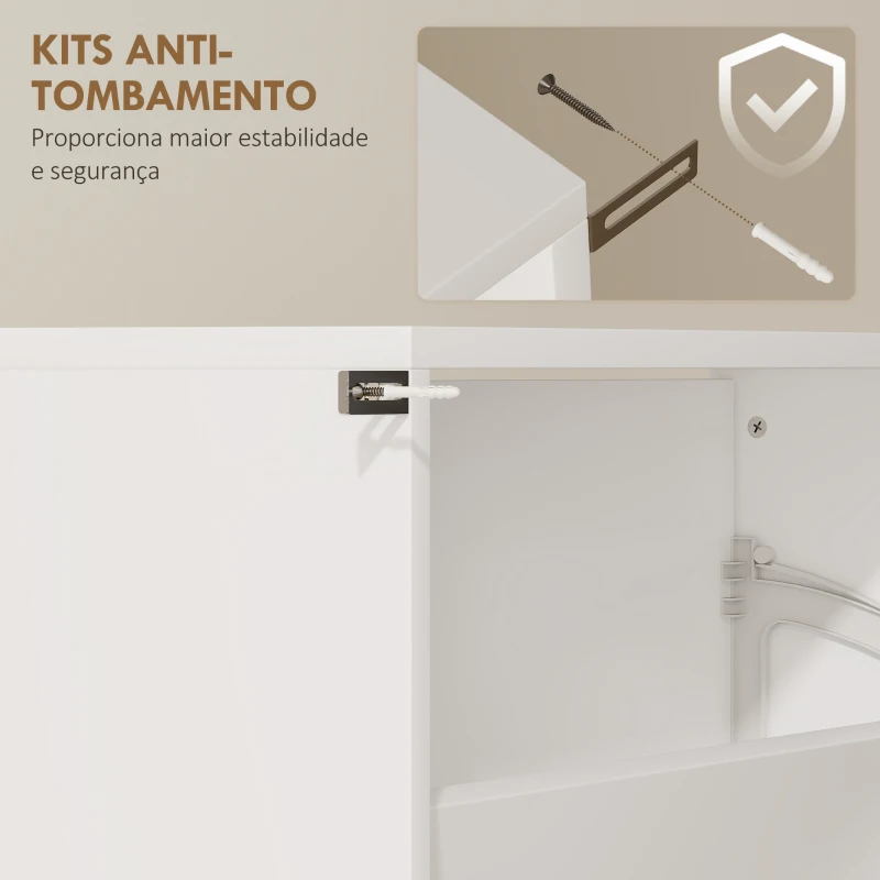 HOMCOM Sapateira com Espelho para Espaços Reduzidos 4 Portas Abatíveis Estreita para 12 Pares de Sapatos 63x17x146 cm Branco