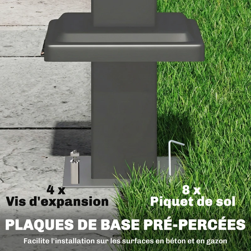 Outsunny Abri barbecue extérieur, tonnelle de jardin 245x146x255cm en métal, double toit, 2 étagères latérales, marron