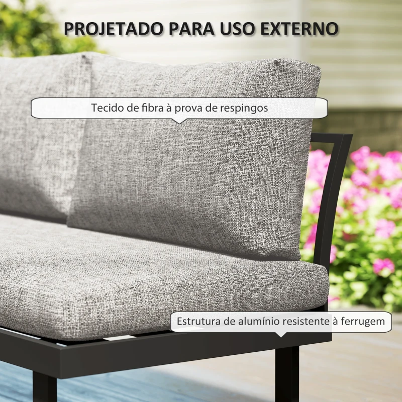 Outsunny Conjunto de Móveis de Jardim com Sofás de 2 Lugares, Mesa de Centro e Almofadas Espessas para Exterior, Cinza Claro