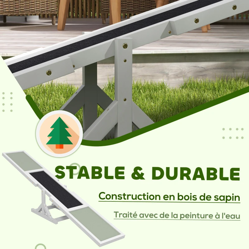 PawHut Agility sport pour chien bascule équipement entrainement chien antidérapant 180 x 30 x 30 cm gris blanc