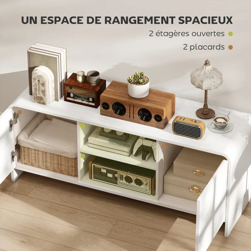 HOMCOM Meuble TV meuble télé pour téléviseur jusqu'à 55 pouces 2 portes 2 compartiments étagère réglable 110x35x45cm blanc