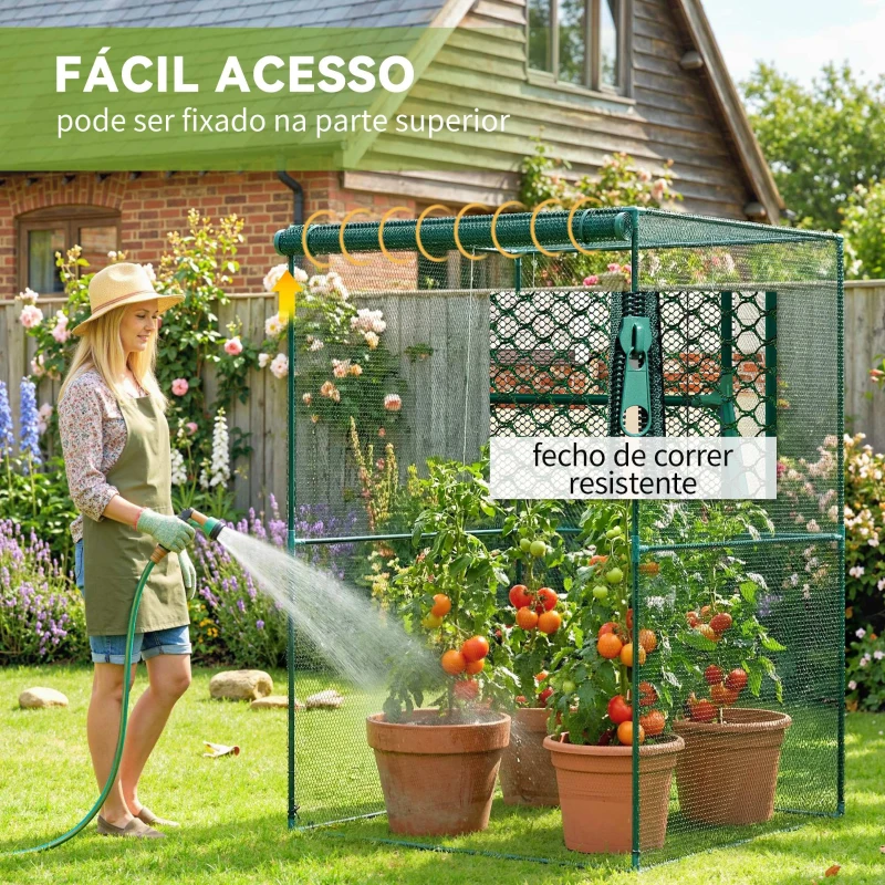 Outsunny Estufa para Cultivo de Plantas com Porta Enrolável e Estrutura de Aço para Jardim Varanda Pátio 120x120x180 cm Verde
