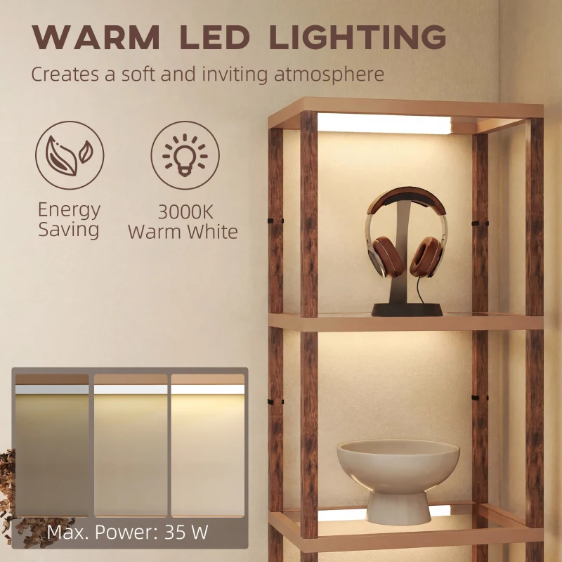 HOMCOM Four-Shelf Floor Lamp - Rustic Brown