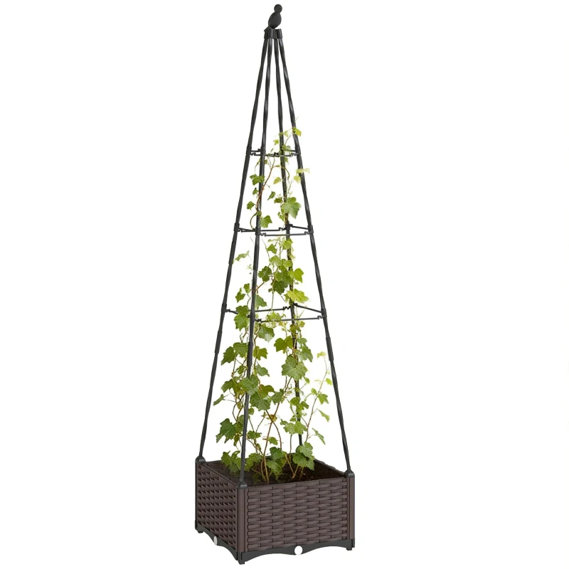 Outsunny Floreira com Treliça Metálica para Plantas Trepadeiras Vaso de PP com Orifícios de Drenagem e Tampões 40x40x175 cm Preto