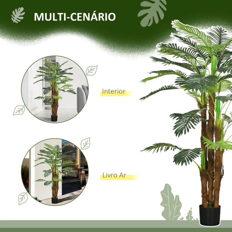 HOMCOM Planta Artificial Decorativa 160 cm Palmeira Artificial com Vaso e Folhas para Interior Verde