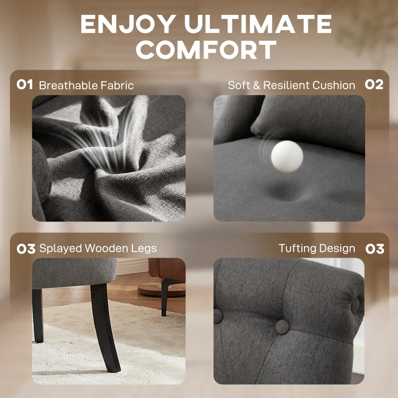 HOMCOM Fabric Single Sofa Dining Chair Tub Chair Upholstered W/ Pillow Solid Wood Leg Home Living Room Furniture Charcoal Grey