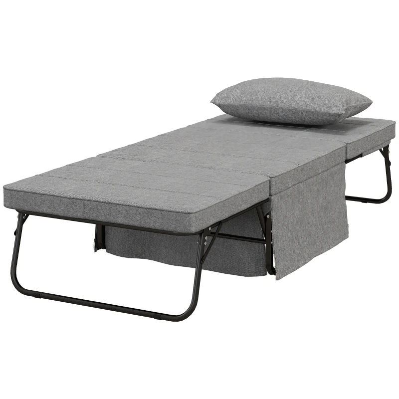 HOMCOM Sofá Cama 4 em 1  Estofado em Linho com Encosto Ajustável em 5 Níveis e Almofada Acolchoada  75x80x74 cm Cinza