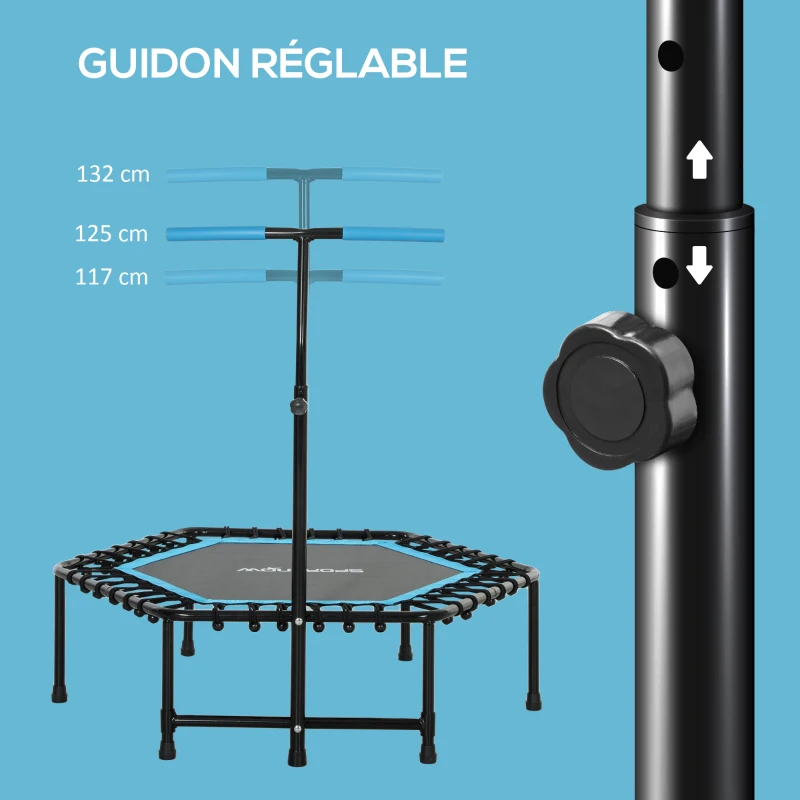 SPORTNOW Trampoline de fitness 114 cm, cordes élastiques, poignée réglable 3 positions, trampoline d'exercice silencieux, bleu
