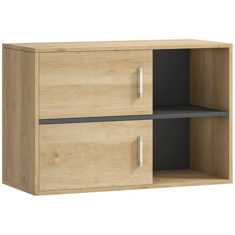 HOMCOM Móvel Auxiliar Casa de Banho Móvel para Casa de Banho de Parede com Compartimentos Abertos e 2 Portas 80x35x57,5 cm Madeira