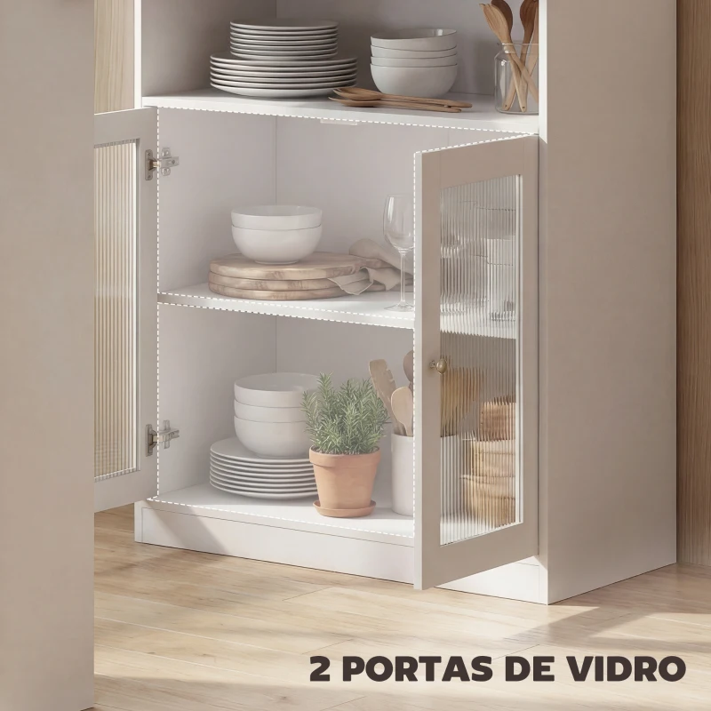 HOMCOM Mesa de Bar Extensível e Rotativa 360° com Prateleiras Abertas e 2 Portas de Vidro 150x80x105,5 cm Branco e Madeira