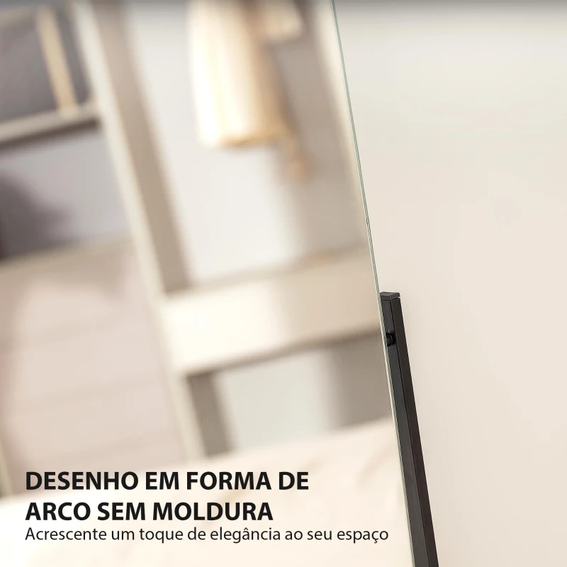 HOMCOM Espelho de Pé Arqueado 160x40 cm Espelho de Corpo Inteiro sem Moldura com Suporte de Metal Preto