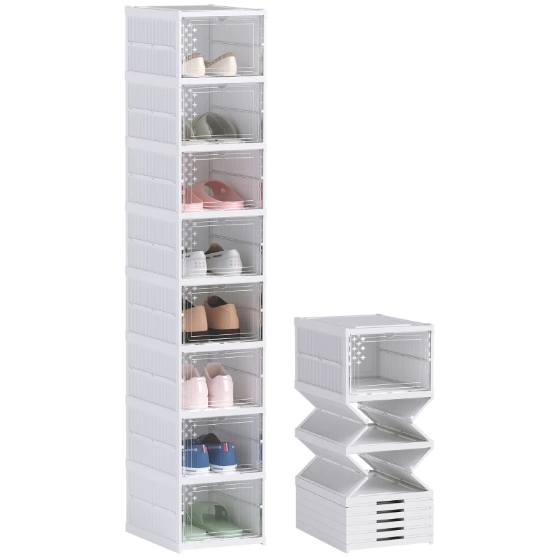 HOMCOM Sapateira Dobrável Organizador para Sapatos de 8 Níveis com Portas Transparentes para Sapatos até Tamanho 43 26x35x140 cm Branco