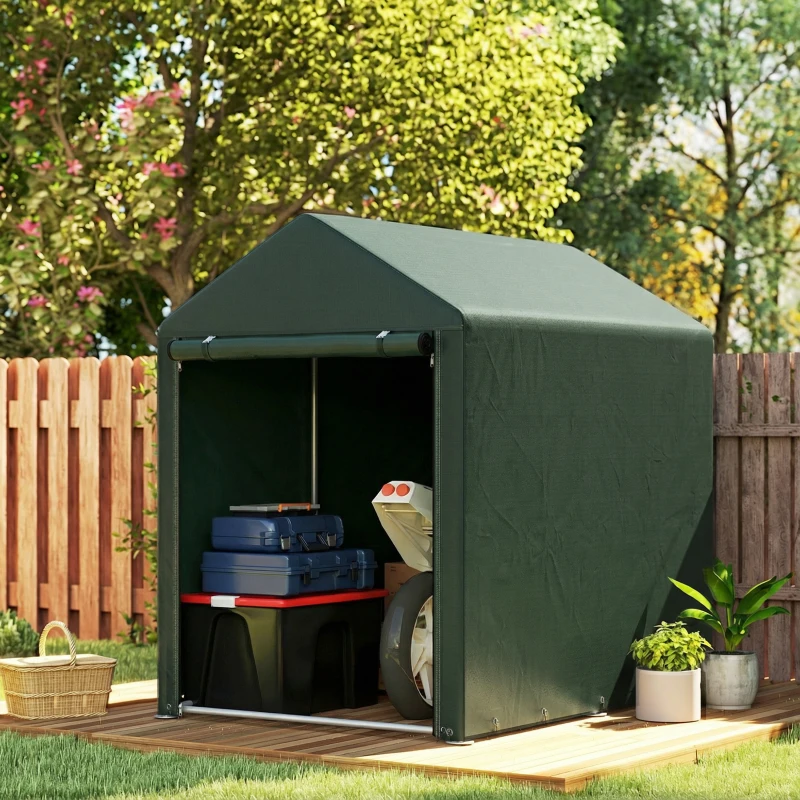 Outsunny Abrigo para Ferramentas Bicicletas e Motos 120x179x165 cm Garagem Portátil com 2 Habitações Verde Escuro