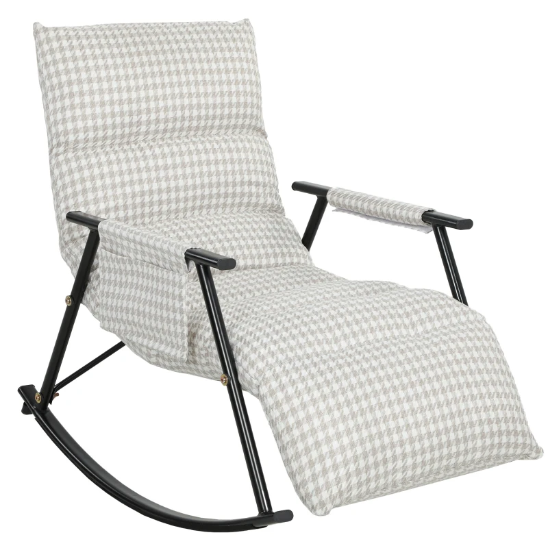 HOMCOM Poltrona Baloiço com Encosto e Apoia-Pés Ajustáveis 105° Estofada em Linho com Bolso Lateral Cinzento e Branco