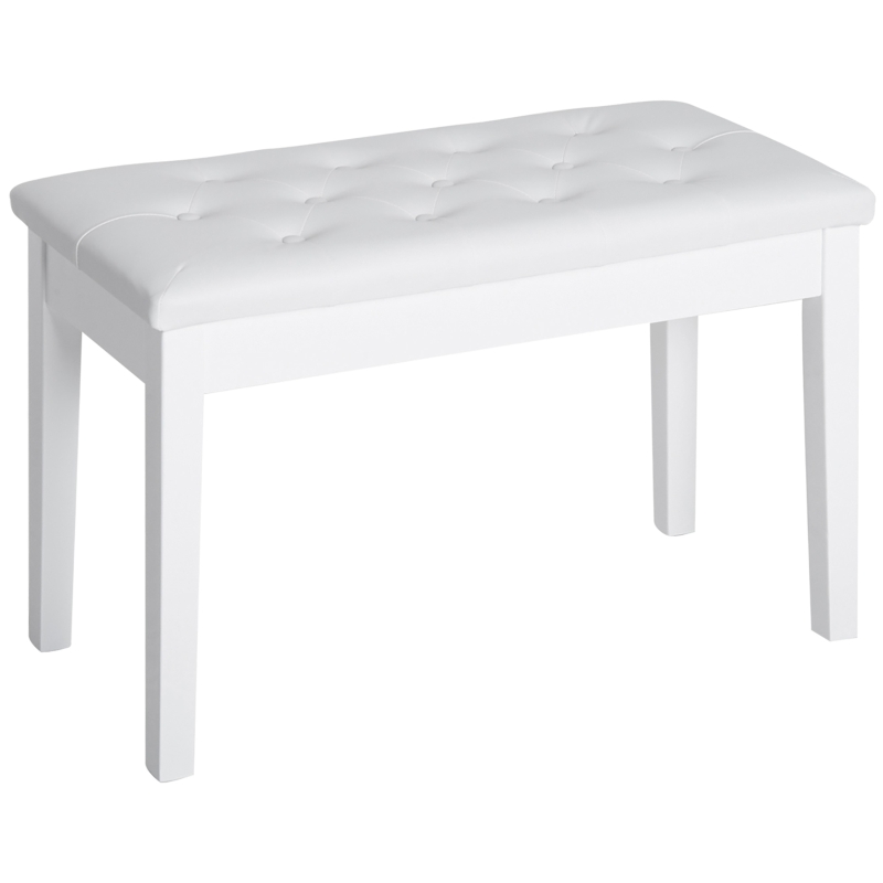 HOMCOM Banco de Piano Banco para Piano com Espaço de Armazenamento Assento de Couro Sintético Acolchoado 76x36x50 cm Branco