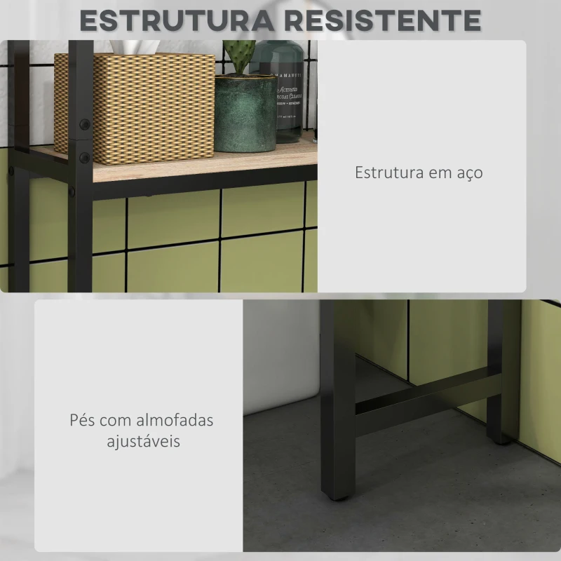 kleankin Móvel sobre Sanita com 2 Portas Prateleira Ajustável Prateleira Aberta Estante de Casa de Banho 64x19x178 cm Madeira