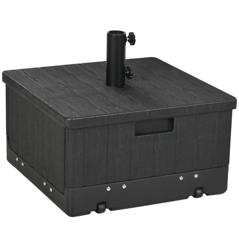 Outsunny Base para Chapéu de Sol  Exterior 3 em 1 Mesa Auxiliar Vaso com Drenagem Recarregável com Areia 80 kg Preto