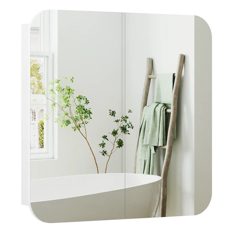 HOMCOM Armário de Casa de Banho com Espelho Design com Bordas Curvas com Prateleiras Ajustáveis 68x13x66 cm Branco