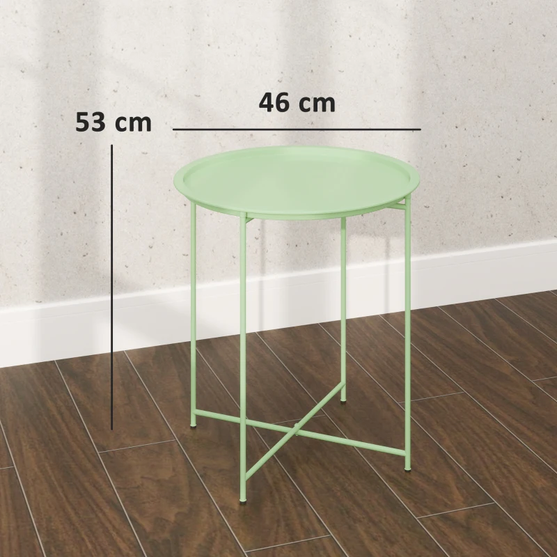 Outsunny Mesa Redonda de Jardim com Tabuleiro Removível, Pés Ajustáveis e Acabamento em Aço para Exterior Ø46x53 cm Verde