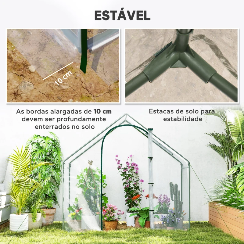 Outsunny Estufa com Janela Porta Estrutura de Aço e Cobertura de Plástico Impermeável Anti-UV 180x100x168 cm Transparente