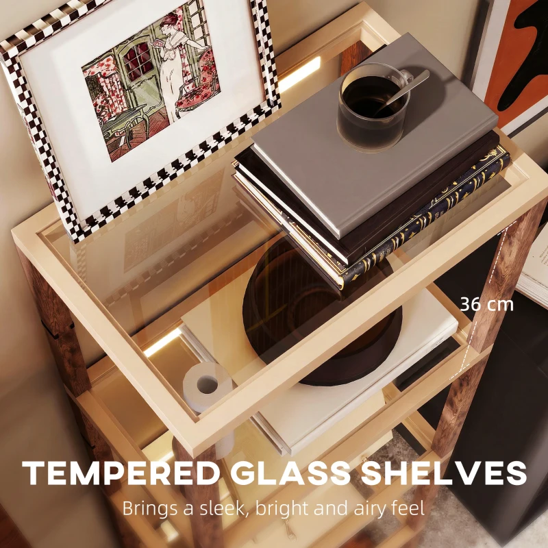 HOMCOM Four-Shelf Floor Lamp - Rustic Brown