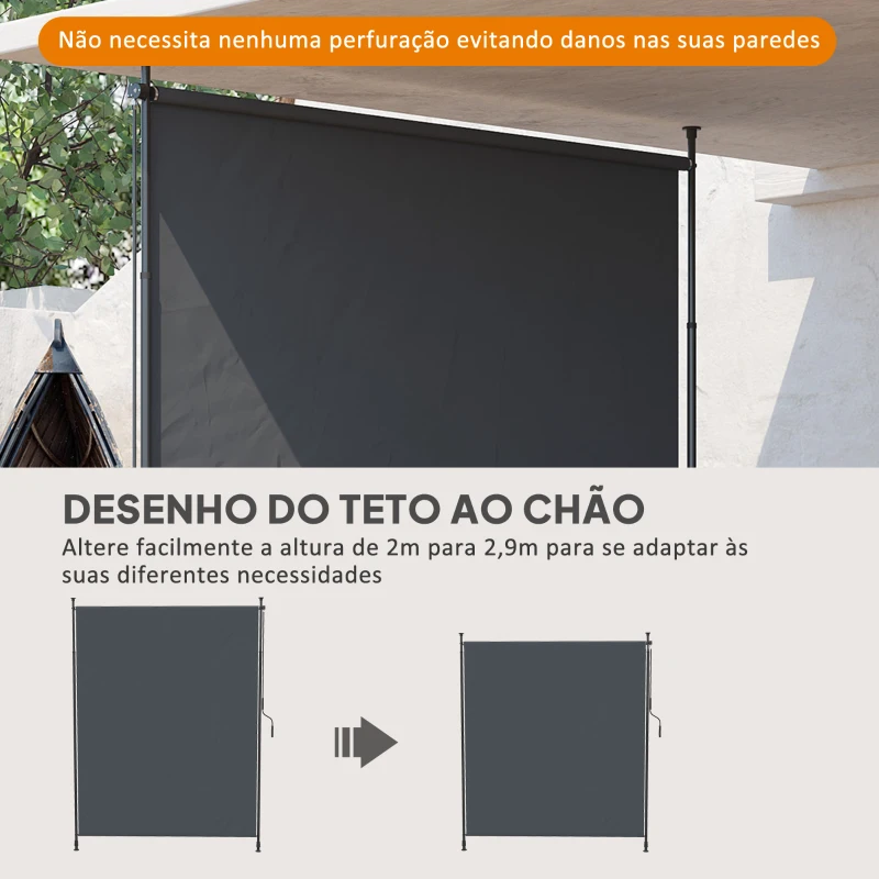 Outsunny Toldo Vertical Exterior 200x305 cm Tela de Privacidade Enrolável Ajustável com Manivela Proteção UV 40+ Cinzento