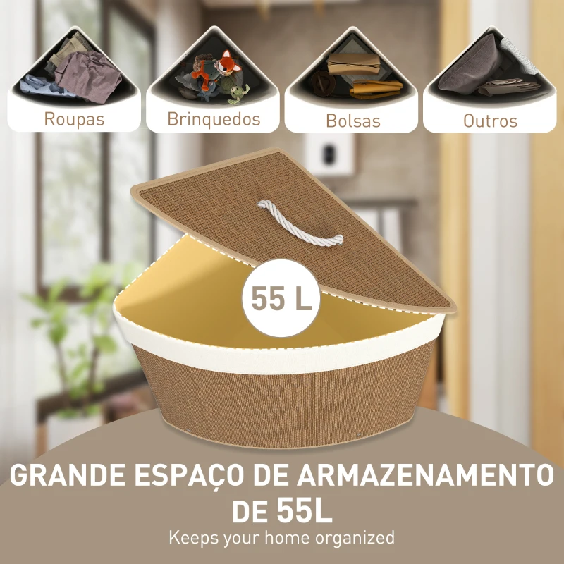 HOMCOM Cesto para Roupa Suja de Bambu de 55L com Tampa e Asa Saco Extraível e Lavável para Casa de Banho Quarto, 35x35x60 cm Castanho