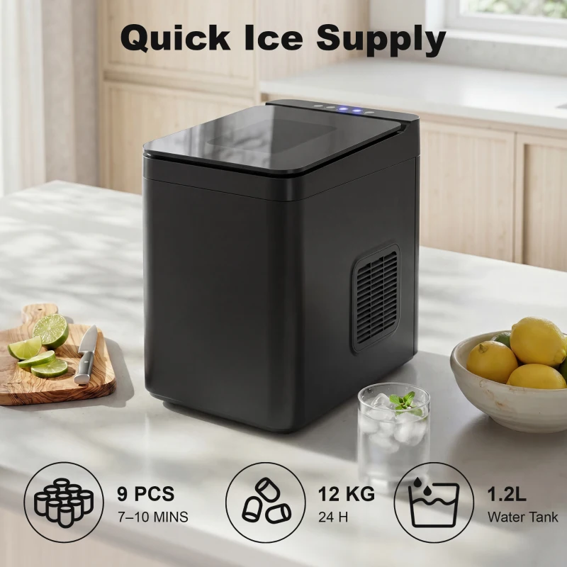 HOMCOM Countertop Ice Maker Machine Self-Cleaning Compact Ice Machine with Ice Scoop and Basket Black