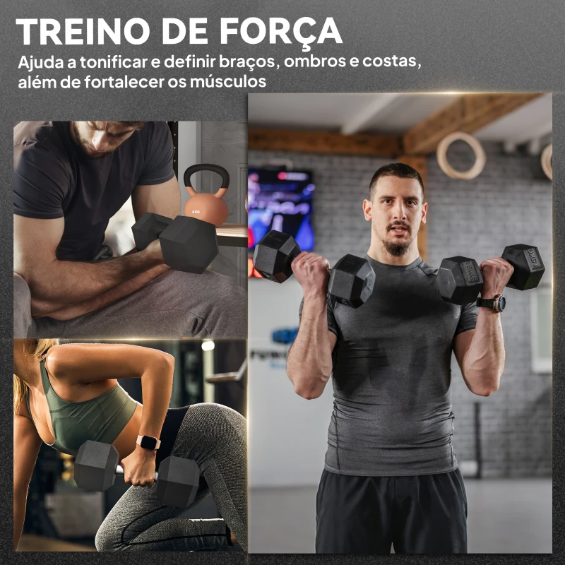HOMCOM Conjunto de 2 Halteres Hexagonais de 15 kg (30 kg Total) com Pega Metálica Anti-Deslizante Preto e Prateado