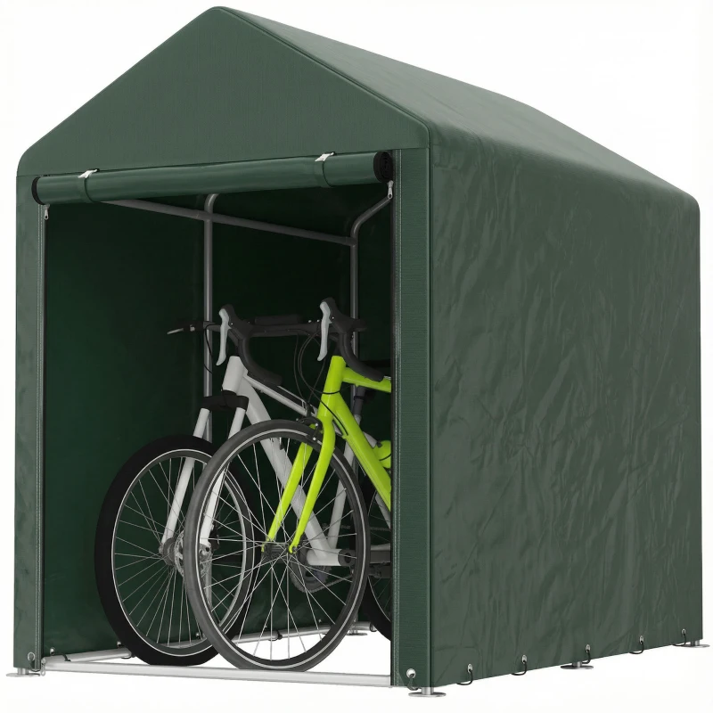 Outsunny Abrigo para Ferramentas Bicicletas e Motos 120x179x165 cm Garagem Portátil com 2 Habitações Verde Escuro