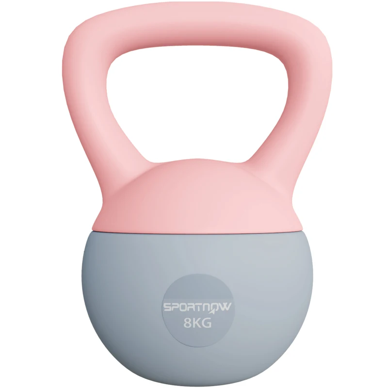 SPORTNOW Kettlebell de 8 kg Pesa Russa Preenchida de Areia Metálica e Alça Antiderrapante para Treino em Casa Ginásio Ø19x28 cm Rosa