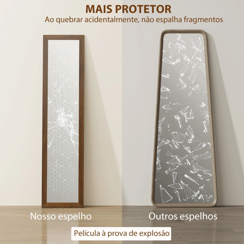 HOMCOM Espelho de Pé 37x155 cm Espelho de Corpo Inteiro Espelho de Parede Retangular com Estrutura de Madeira Cor Nogueira