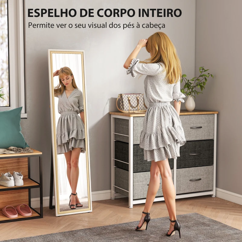 HOMCOM Espelho de Pé 157x37 cm Espelho Corpo Inteiro Grande com Moldura Bicolor para Utilizar Inclinado ou Suspenso Madeira