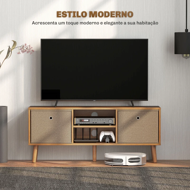 HOMCOM Móvel de TV para Televisores de até 50 Polegadas com 2 Gavetas de Tecido 2 Prateleiras Abertas 110x29x46,5 cm Madeira e Castanho Claro