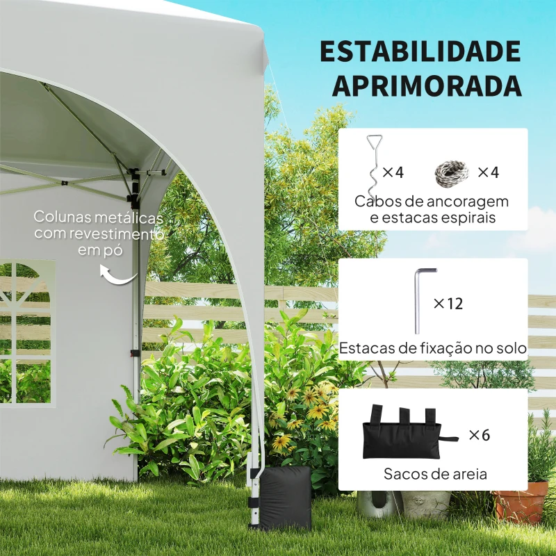 Outsunny Tenda Dobrável 6x3 m Pop-up com 4 Painéis Removíveis Altura Ajustável e Bolsa de Transporte Branco