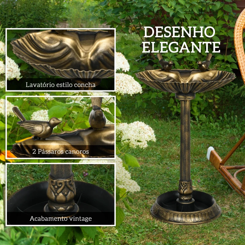 Outsunny Banho para Pássaros de Jardim Exterior 81 cm com Design em Concha e Acabamento Envelhecido Leve e Resistente Bronze