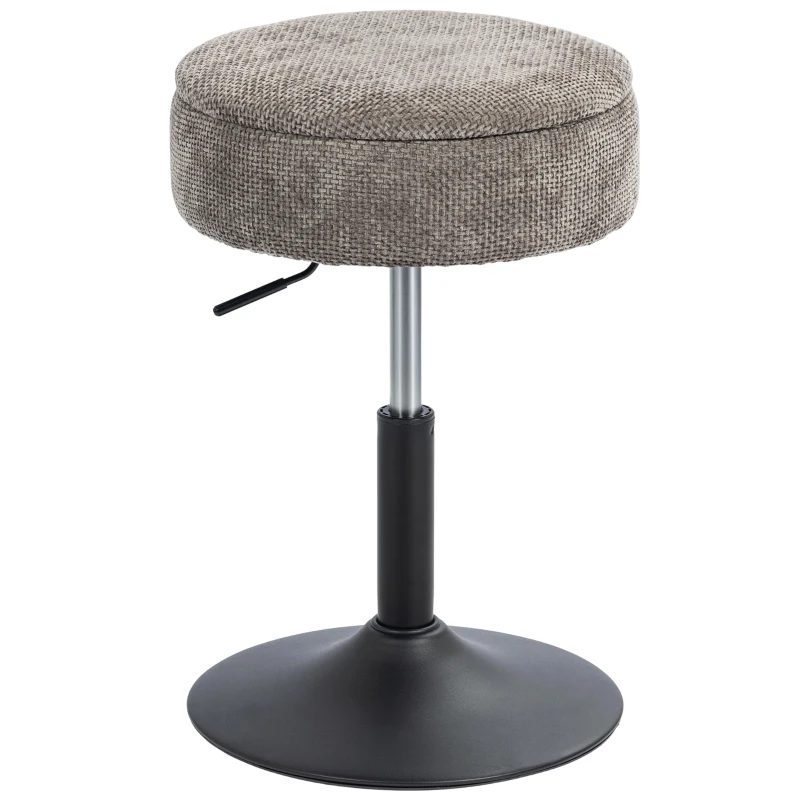 HOMCOM Banco de Bar com Armazenamento Altura Ajustável Giratório Estofado em Chenilla 39x39x49-65 cm Cinzento