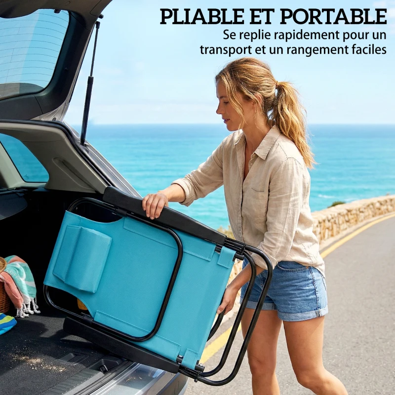 Outsunny Lot de 2 Chaises de Plage Pliable à 5 Positions avec Dossier, Appui-tête et Accoudoirs, 63x75x80cm, Bleu Clair