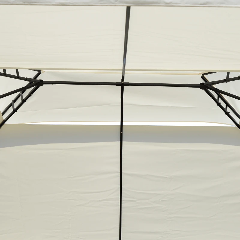Outsunny Pérgola de Jardim 4x3 m com Telhado Duplo Estrutura de Aço Anti-UV para Exterior Terraço Pátio Branco Creme