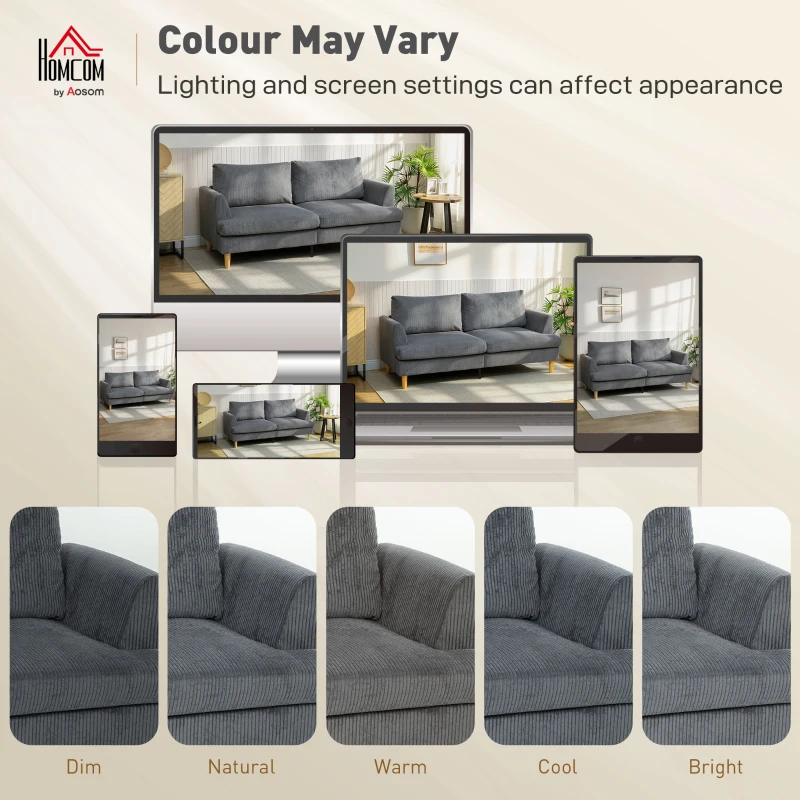 HOMCOM Sofá de 3 Lugares Revestido em Veludo Almofadas Espessas com Molas Assento Largo 2 Almofadas 188x80x86 cm Cinzento Escuro