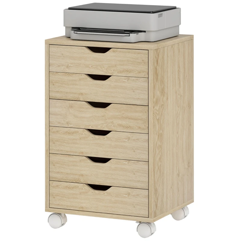 HOMCOM Bloco de Gavetas Móvel Arquivador com 6 Gavetas Suporte para Impressora com Rodas 40x35x63 cm Madeira