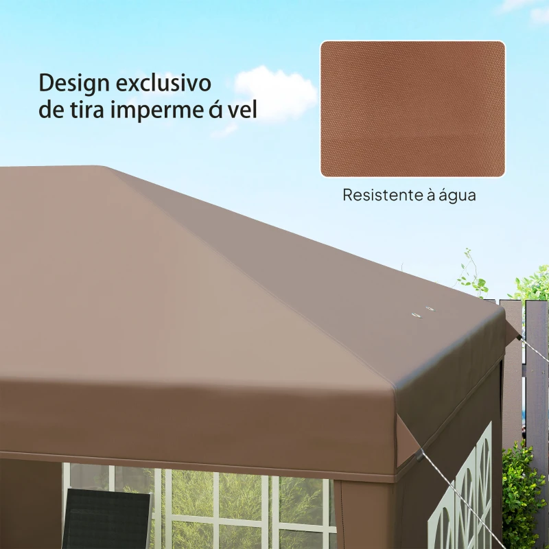Outsunny Tenda Dobrável 6x3 m Pop-up com 4 Laterais Removíveis Toldo de Jardim com 4 Janelas e Bolsa de Transporte Castanho
