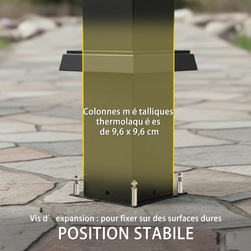 Outsunny Pergola bioclimatique 3x3m avec lumières LED solaires, pergola à lames orientables, gouttières, noir